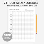 FREE Printable 24 Hour Weekly Schedule PDF, Time Block Planner Printable, Week At a Glance, Weekly Agenda, Weekly Planner Printable PDF, Weekly To Do List