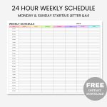 FREE Printable 24 Hour Weekly Schedule Colorful Landscape, 24 Hour Planner, Weekly Half Hourly Plan, Time Blocking, Weekly Time Sheet, Hour by Hour Planner, Weekly Plan
