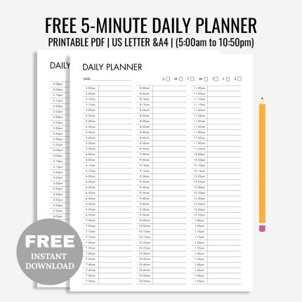 Free Printable 5 Minute Daily Planner, 5 Minute Planner, Appointment Tracker, Time Block PDF, Schedule Template, Daily Overview, Time Management