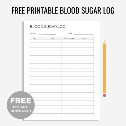 Free Printable Blood Sugar Log PDF, Printable Blood Sugar Tracker, Diabetes Tracker, Blood Glucose Log
