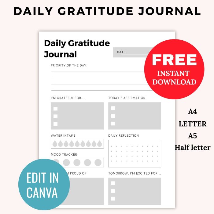 FREE Editable Daily Gratitude Journal Template PDF Printable