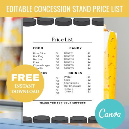 Editable Ice Hockey Concession Stand Price List Menu