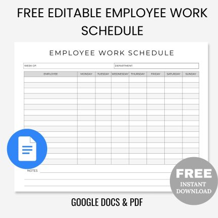 Free Editable Weekly Employee work schedule,Weekly Staff Schedule,employee timesheet ,Employee weekly time sheet, EDITABLE Employee Time Sheet Template, Work Planner, Timesheet, Time Tracker, Google Docs Word