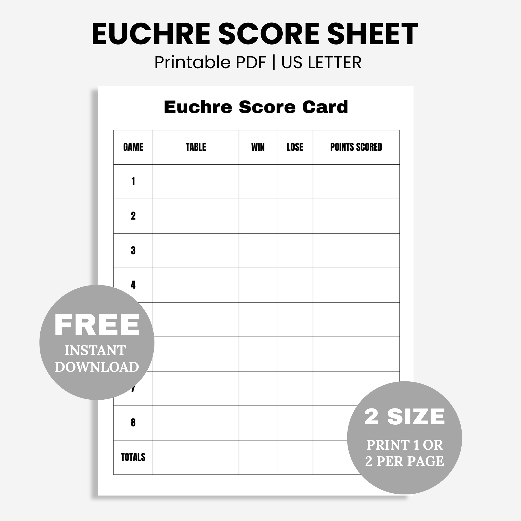 Euchre Score Sheet printable free Euchre Score Sheet printable free