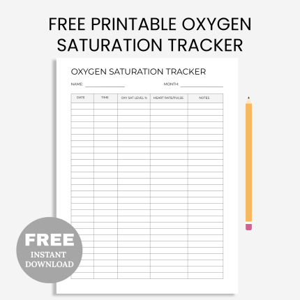 FREE Printable Oxygen Saturation Tracker PDF, Saturation Journal, Pulse Log, Oxygen Record, Saturation Organizer, Oxygen Level Log, Pulse Tracker, Medical Planner PDF