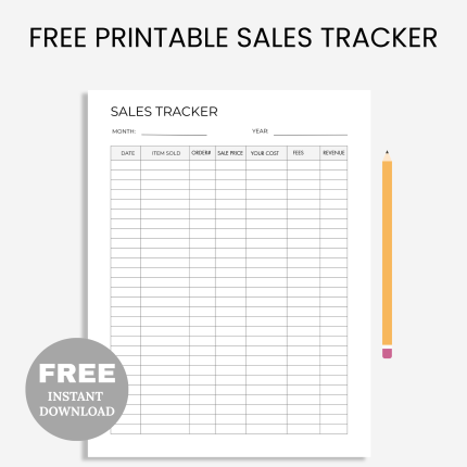 FREE Printable sales tracker PDF, order tracker, sales tracking, business sales, sales log, website sales, print at home A4 and Letter size