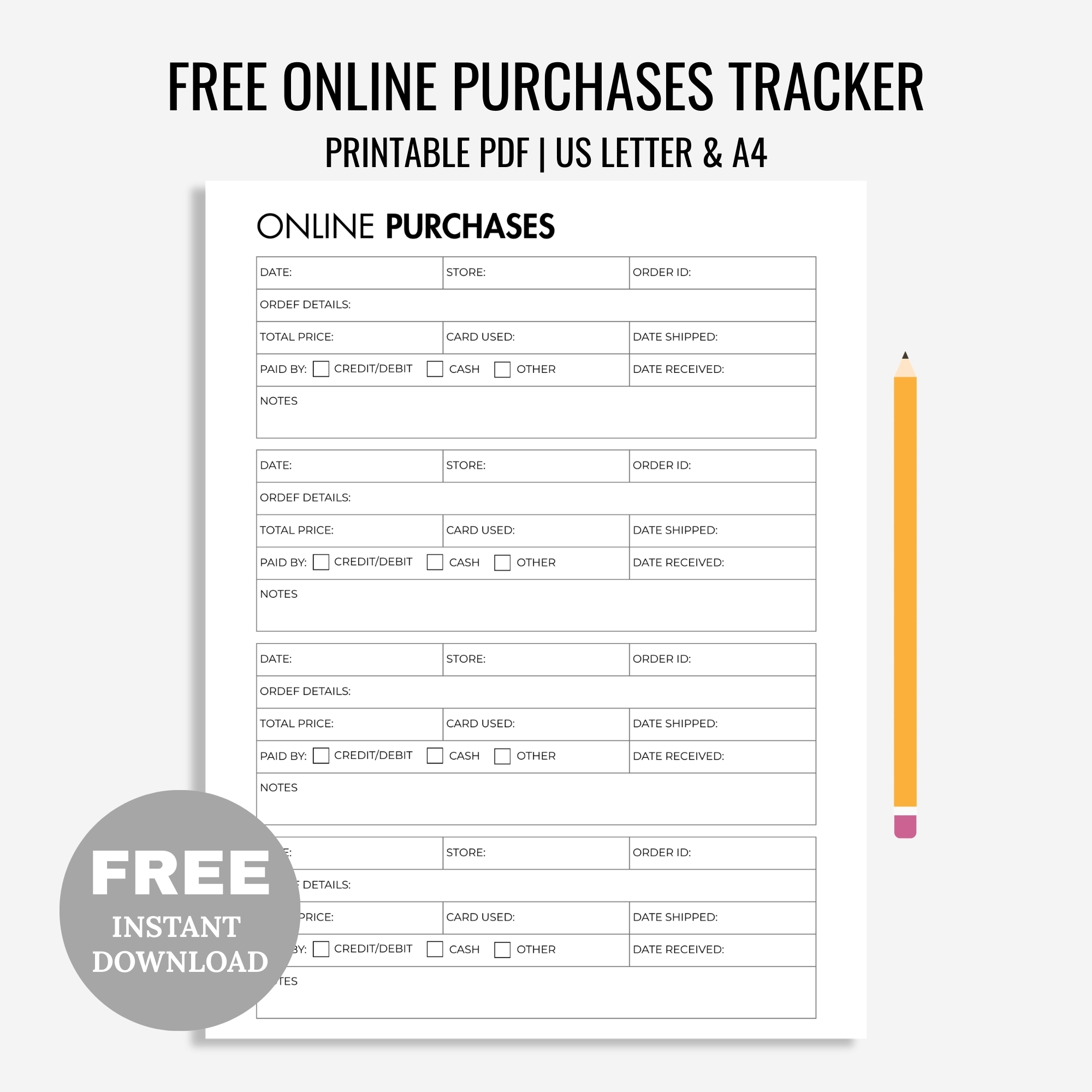 Free Printable Online Purchases Tracker PDF Free Printable Online Purchases Tracker PDF. Online Shopping Tracker. Order Tracker Template. Shopping List. Order List Template Instant Download PDF