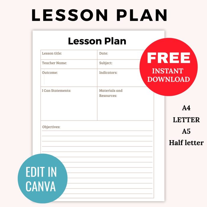 FREE Editable Lesson Plan Template PDF Printable
