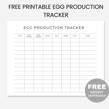 Free Printable Egg Production Log PDF, Chicken Coop Egg Recording Sheet , Farm Egg Tally Printable , Flock Egg Yield Logbook , Egg Inventory Log