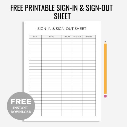 Sign-In & Sign-Out Sheet Printable PDF free