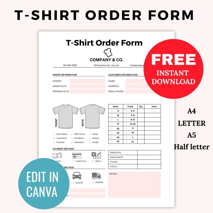 T-Shirt Order Form pdf free download