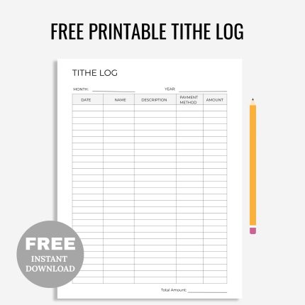 Free Printable Tithe Log PDF | Printable Tithing Record | Church Giving Log | Financial Donation Sheet | Record Keeping