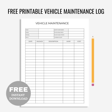 Free Printable Vehicle Maintenance Log PDF. Auto Repairs & Service Checklist. Vehicle Repair Log. Vehicle Service Tracker. Car Maintenance Log.