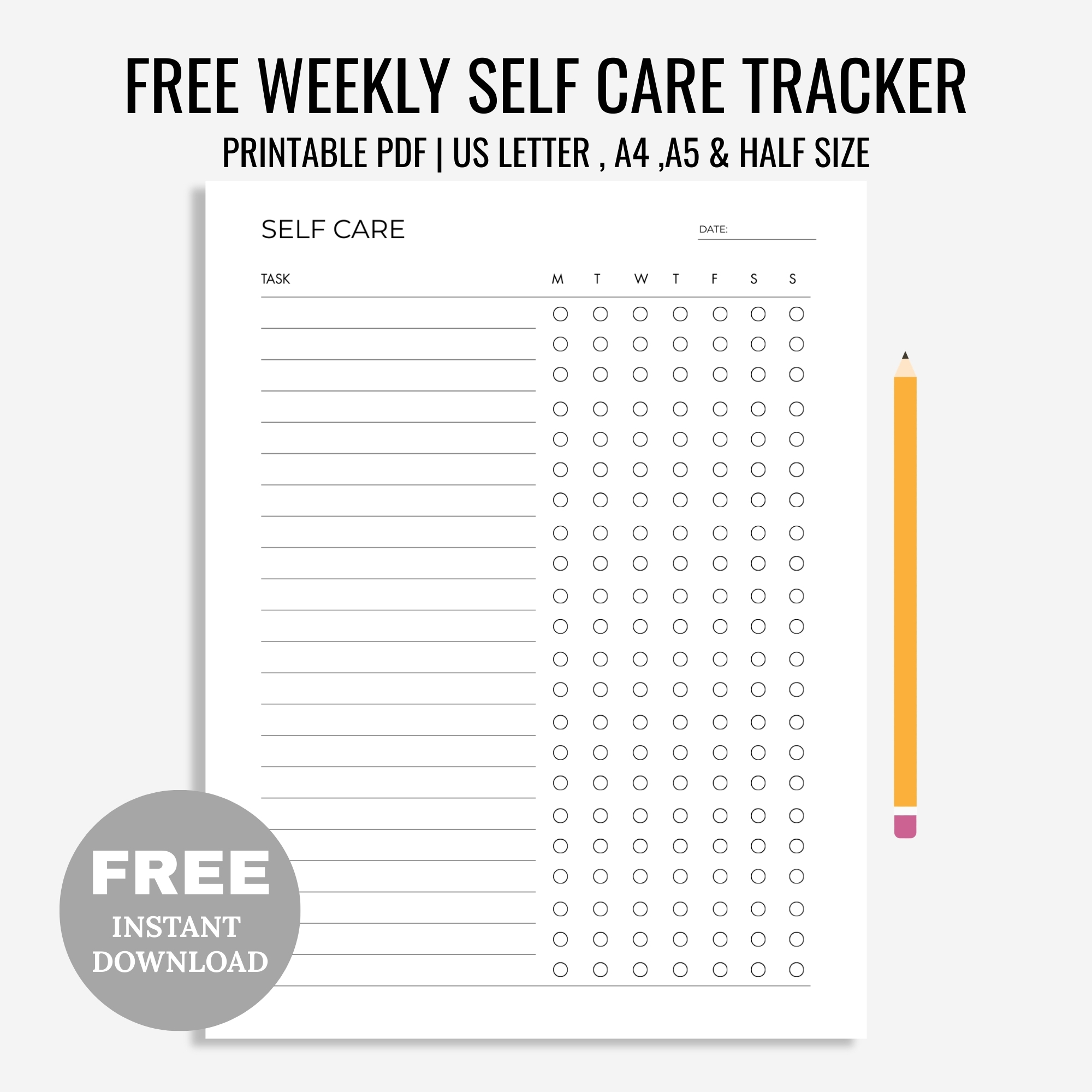 Weekly Self Care Tracker Printable free FREE Printable Weekly Self Care Tracker Printable, Daily Self Care Checklist, Routine Planner, Wellness Planner, A4/A5/Letter/Half, Instant Download PDF