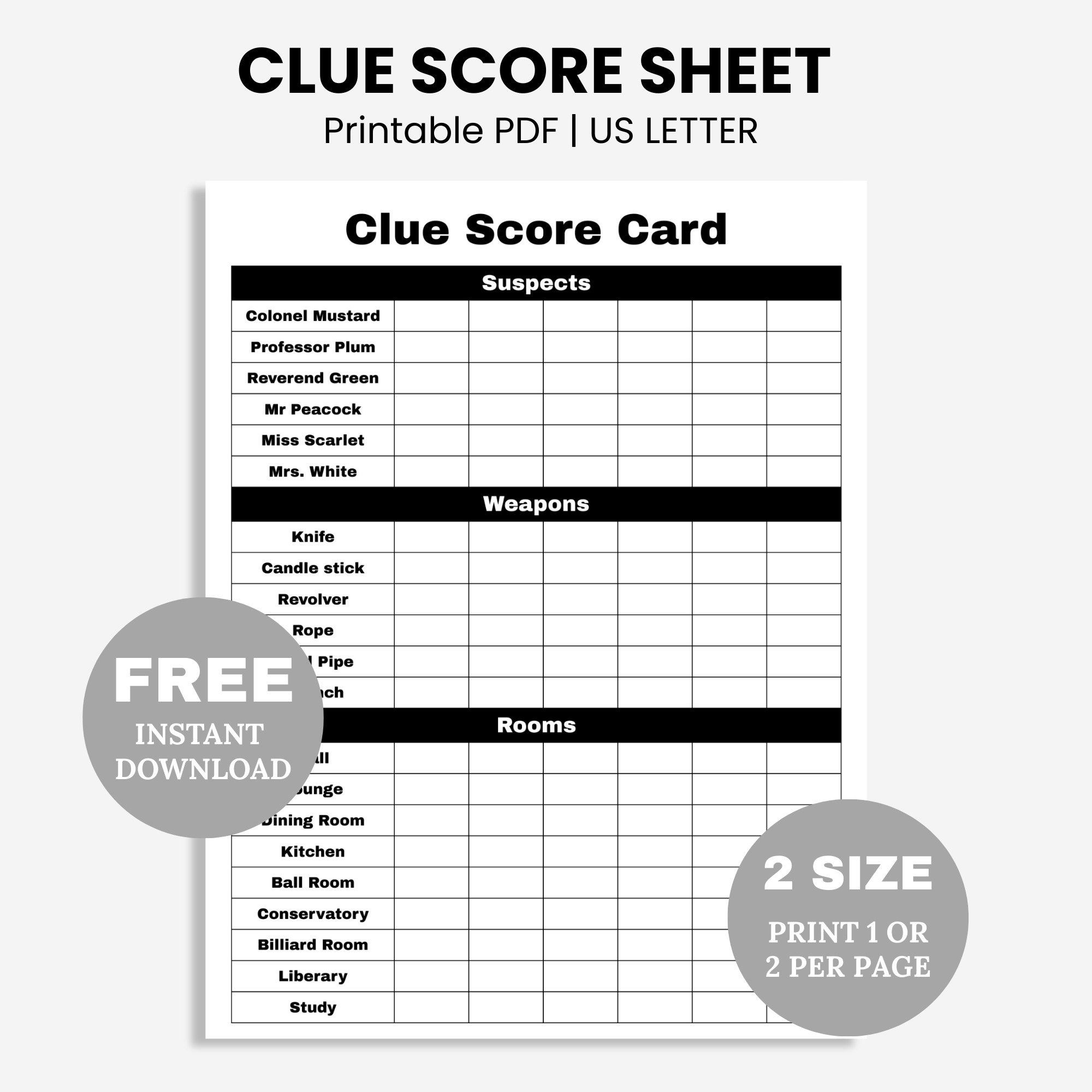 clue score sheet printable free clue score sheet printable free
