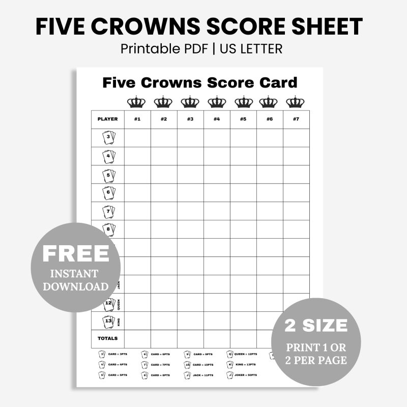 five crowns score sheet pdf free printable