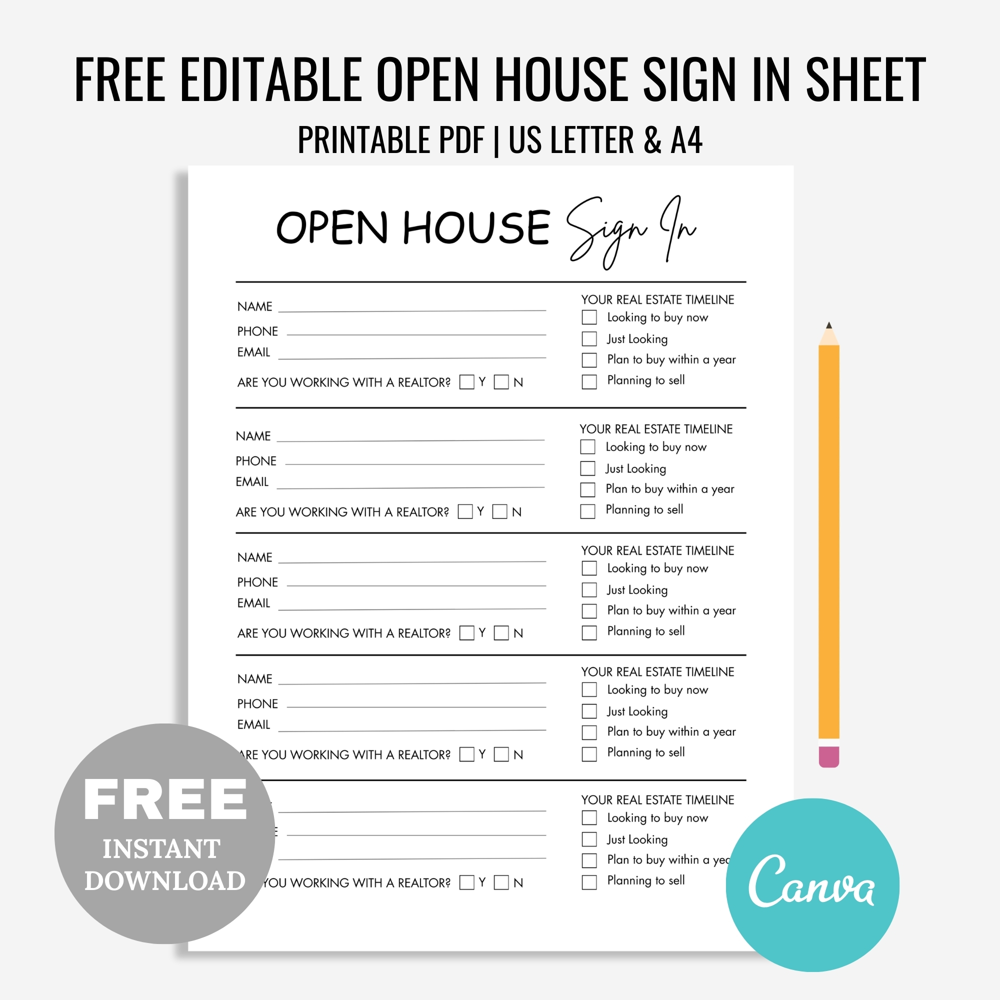 free editable open house sign in sheet FREE EDITABLE Open House Sign In Sheet. Printable Real Estate Marketing. Realtor Open House Flyers and Forms. Canva Template PDF Instant Download