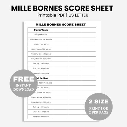 free printable Mille Bornes Score Sheet pdf