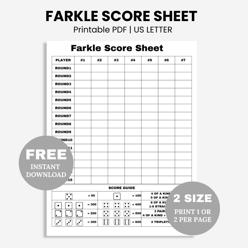 free printable farkle score sheet pdf