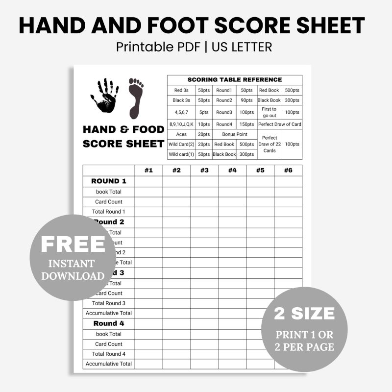 free printable hand and foot score sheet pdf