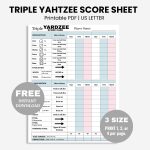 free printable triple yahtzee score sheets pdf