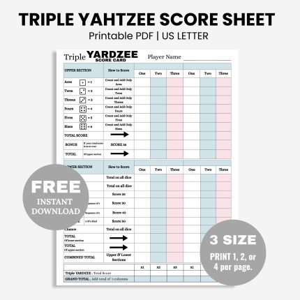 free printable triple yahtzee score sheets pdf