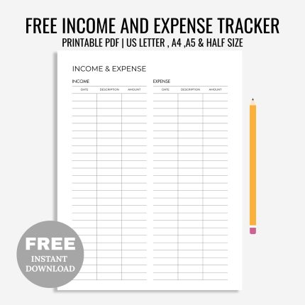 Free Printable Income And Expense Tracker PDF , Income Tracker, Expense Tracker, Income | Expense, Ledger Book, Expense Tracker Printable A4, A5 Letter Size