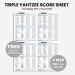 printable Triple Yahtzee score sheets 4 per page