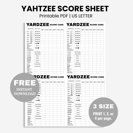 printable yahtzee score sheets 4 per page